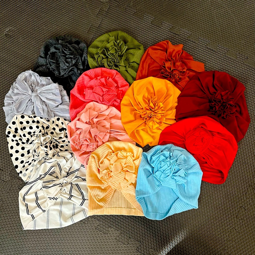 BABY GIRL BONNET / WRAP HEADWRAP FLOWER HAT BUNDLE